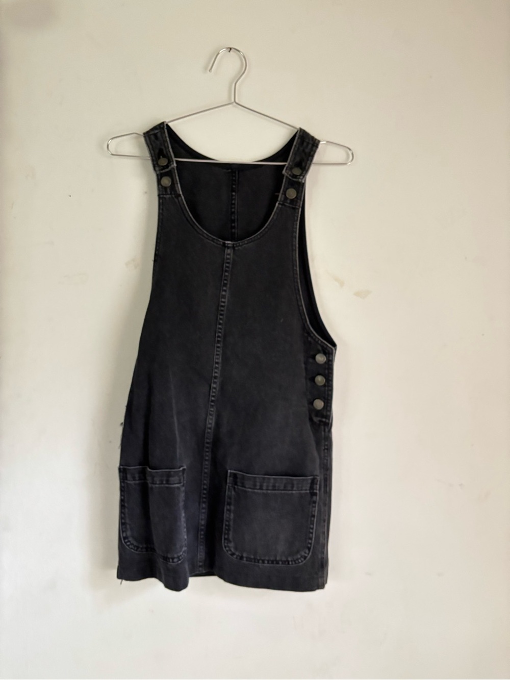 Topshop Black Washed Denim Pinafore Mini Dress